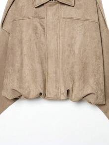 DEEKA Casual Versatile Suede-Like Bomber Jacket For Women, Spring/Autumn - Light Brown - View 6
