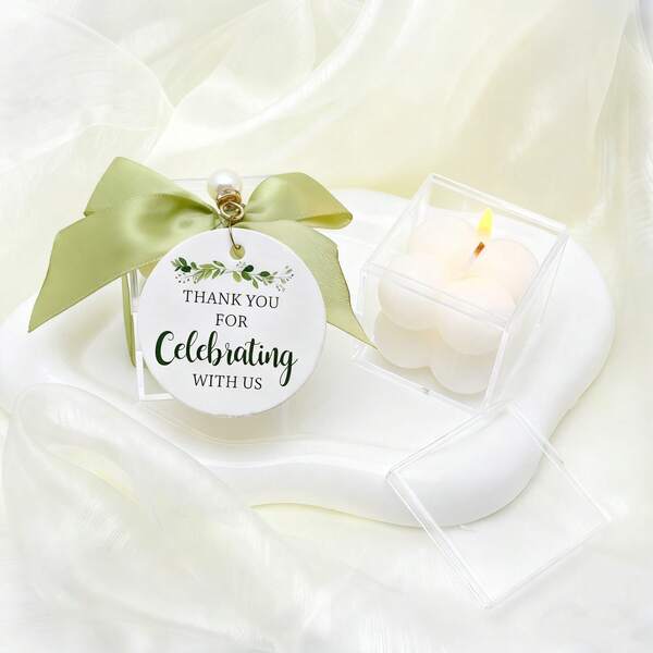 1/3/5 Stücke Set aus grünen Schleifen-Perlen-Anhängern mit kleinen Kerzen, geeignet für Gäste, lose Sojakerzen, kombiniert mit stilvoller Schleifenkarte in Acrylbox, passend als Hochzeitsgeschenk, Brautgeschenk, Babygeschenk, Geburtstags- oder Verlobungsgeschenk, Hochzeitsdekoration