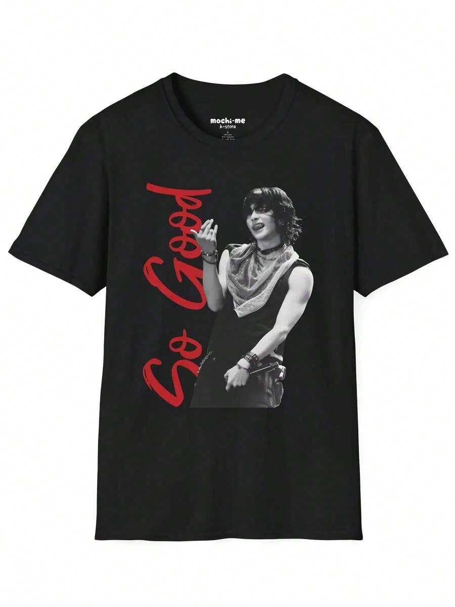 SKZ 'So Cool' Korean-Shirt -% Cotton 180gsm Unisex Crew Neck Tee With Iconic Signature Pose & Name Print, All-Season Casual Wear Men &, K-Drama Fan Merchandise - Soft & Breathable Casual Wear - Casual Streetwear Style - Casual Wear - Black Round Neck Design - Street Fashion-Shirt - 黑色 - 查看 1