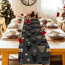 AFYPRTY 1pc Christmas Table Runner Christmas Party Decoration Table Runner Merry Christmas Tablecloth Polyester Cloth Party Table Runner Christmas Gift Dining Table Decorative Tablecloth Suitable For Christmas Party New Year Decoration - Black - View 6