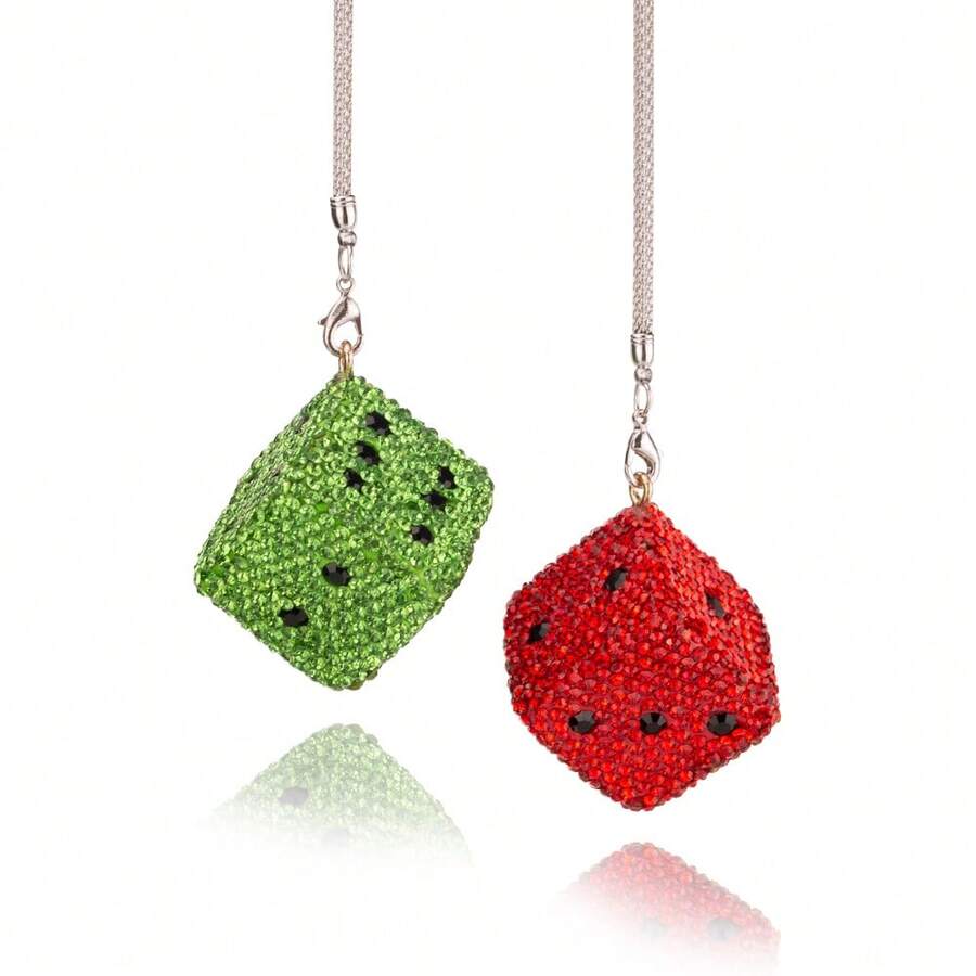 Bling Diamond Dice Car Mirror Decorative Accessories - Rearview Mirror Pendant-Style Crystal Decorative Pendant, A Dazzling Accessory, Suitable As A Gift For Women And Car Enthusiasts, Good Luck Dice Ornaments