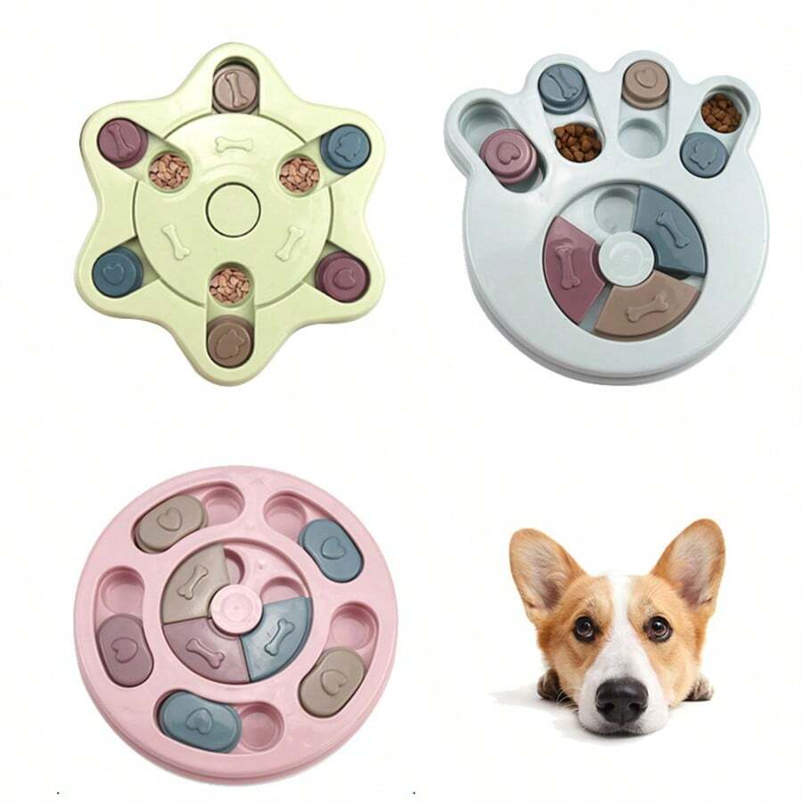 Cat And Dog Feeders In 3 Colors And 3 Shapes, Pet Educational Feeding Toys, Feature Bone And Heart Patterns, A 360° Rotating Slide, Multiple Food Containers, Screw Reinforcements, And A Non-Slip Mat. Made Of PP, They Improve IQ And Cognitive Skills, Slow Feeding, Reduce Boredom, And Support Interactive Training. This Simple Dog Educational Training Toy Is Suitable For Daily Feeding, Pet Training, And Indoor Play.