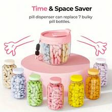 Portable Pill Dispenser Bottle, Vitamin Organizer With 7 Compartments, Holds Plenty Of Supplements With Anti-Mixing & Wide Openings Design, Easy To Retrieve Meds - 粉色 - 查看 1