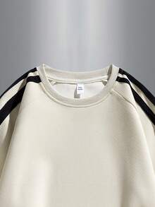 Teens' Fashionable High Street Contrast Color Striped Cuff & Hem Casual Pullover Sweatshirt For Outdoor, Spring/Autumn