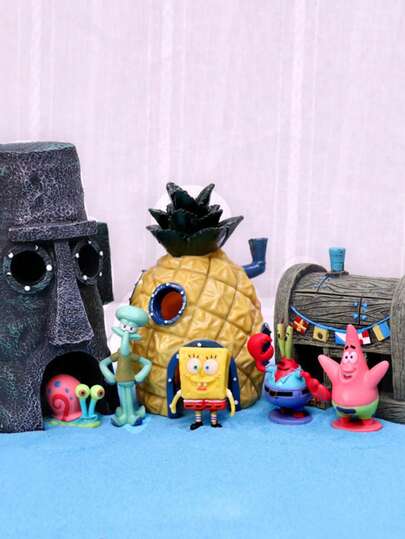 SPONGEBOB SpongeBob SquarePants, 3pcs SpongeBob SquarePants Pineapple House Crab Burger King Restaurant Octopus Brother's Home Handmade Model Aquarium Scenery Small Ornament, Anime Model, Anime Periphery, Home Decoration, Home Ornament, Festival Gift, Desk Ornament, Exquisite Gift For Friends