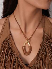 1Pc Vintage Simple Geometry Pendant Necklace Set,Women Jewelry For Daily Wear,Autumn&Winter Accessory,Sweater Decoration