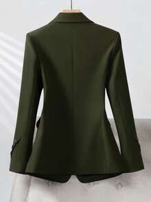 Women's Elegant Single Button Commuter Blazer - Olive Green - View 2