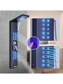 Stainless Steel Hydromassage Shower Column With LED Lighting, 5-Function Shower System, Bathtub Shower Set - 黑色 - 查看 3
