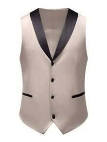 男士修身披肩领单排扣西装三件套，包含配套马甲和西裤，新郎婚礼礼服及伴郎正式服装 - 卡其色 - 查看 5