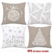 MEMNUN 4pcs Christmas Deer & Snowflake Printed Cushion Cover [No Pillow Insert], 17.7*17.7in(45*45cm)/19.69*19.69in(50*50cm)/15.75*15.75in(40*40cm), [Single-Sided Printing] Merry Christmas Decorative Polyester Throw Pillow Cases For Sofa, Bed, Living Room, Bedroom, Car, Office, Hotel, Suitable For All Seasons, Christmas Gift For Family And Friends - Multicolor - View 13