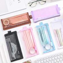 1 buc. Husă transparentă pentru creioane din plasă, geantă de depozitare pentru papetărie pentru examene, husă portabilă minimalistă pentru creioane