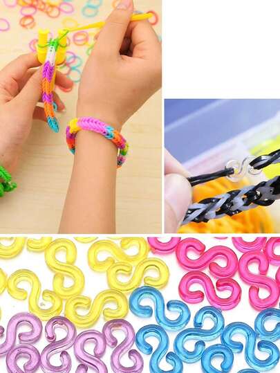 1000pcs Rainbow Transparent S-Shaped Clips, Rubber Bands, DIY Jewelry Accessories, Woven Bracelet Hooks, Connectors