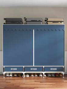 1 Piece Large Capacity Portable Wardrobe, Modern Minimalist Style, Solid Color Fabric Cover, Easy Assembly Clothing Organizer, Design With Separate Hanging Area And Storage Drawers, Steel Frame Structure, Suitable For Home, Bedroom, Apartment, Room Storage Furniture - Multicolor - View 5