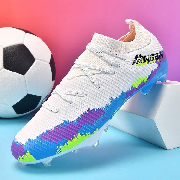 1 Pair Unisex Football Shoes For Adults, Middle/High School Students, Suitable For Matches And Training, Low-Top, Soft For Outdoor Grass Fields, AG Studs, FG Football Boots, Lightweight High-Performance, Factory Direct - White, Blue and Purple - View 12