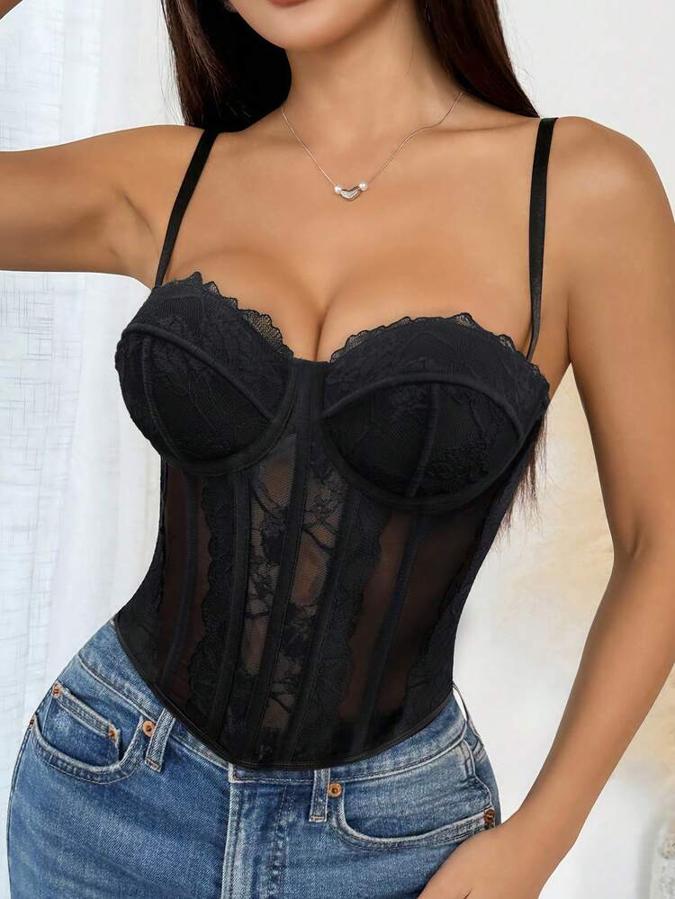 Sexy Lace Mesh Backless Bodysuit For Women, Strapless Summer Shapewear - Black - View 5