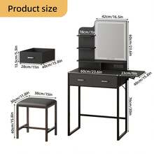 Tomnk Makeup Vanity Desk With Mirror And Lights, Small Vanity With Fabric Storage Drawer & Chair & Shelves, White Vanity With Fold-Up Panel And Power Outlet For Bedroom, Bedroom Furniture(The Light Strip Is Powered By USB) - 美規B型插(110-127V) - 查看 2