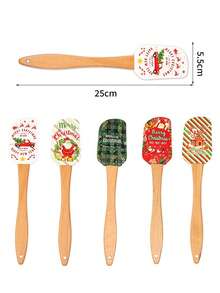 1 pieza Rasqueta de silicona navideña, Juego de rasquetas navideñas, Herramienta de cocina navideña, Con mango de madera, Rasqueta para decorar pasteles navideños, Para cocinar, hornear, mezclar crema de mantequilla - Multicolor - Ver 10