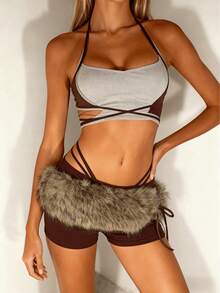 Thắt lưng thắt lưng chắp vá bằng da PU và lông thú giả mới, thắt lưng phụ kiện thời trang đa năng phong cách cổ điển chất liệu lông thú giả hạng A cao cấp - Nhiều màu - Xem 2