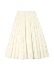 秋冬新款针织褶皱A字裙，修身柔软，适合女士 - 杏色 - 查看 4