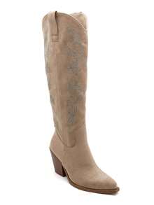 Giày bốt cao bồi đính đá Rhinestone - Gót xéo và mũi nhọn - Màu Khaki - Xem 2