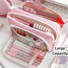 Estuche para lápices de color crema, gran capacidad, 3 compartimentos, ideal para oficina, escuela, estudiantes, regalos de regreso a clases. - Multicolor - Ver 8