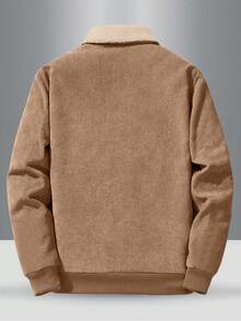 Teen Boy Solid Color Thermal Lined Warm Zip-Up Jacket With Letter Patch, Winter