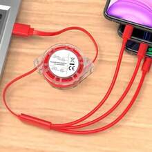 三合一可伸缩数据USB线，兼容充电器，支持安卓手机Type-C快充 - 粉色 - 查看 3