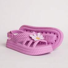 Kit Of 2 Pairs Of Girls' Daisy Sandals, Lightweight And Comfortable, Braided School Shoes - 藍色+淡紫色 - 查看 3