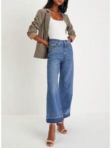Wide Leg Jeans Straight Leg Jeans Denim Pants Zimbaplatinumhalloween - 短款淺藍色 - 查看 8