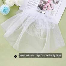 Sucrain 2pcs Women Mesh Veils Bridal Lace Birdcage Face Veils With Hair Clip For Halloween Wedding Party Gothic Costume Decorate Black White - 如圖 - 查看 5