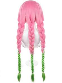 Kamakura Mitsuri Cosplay Wig, Gradient Pink-Green Thick Braided Wig, Halloween Party Supplies
