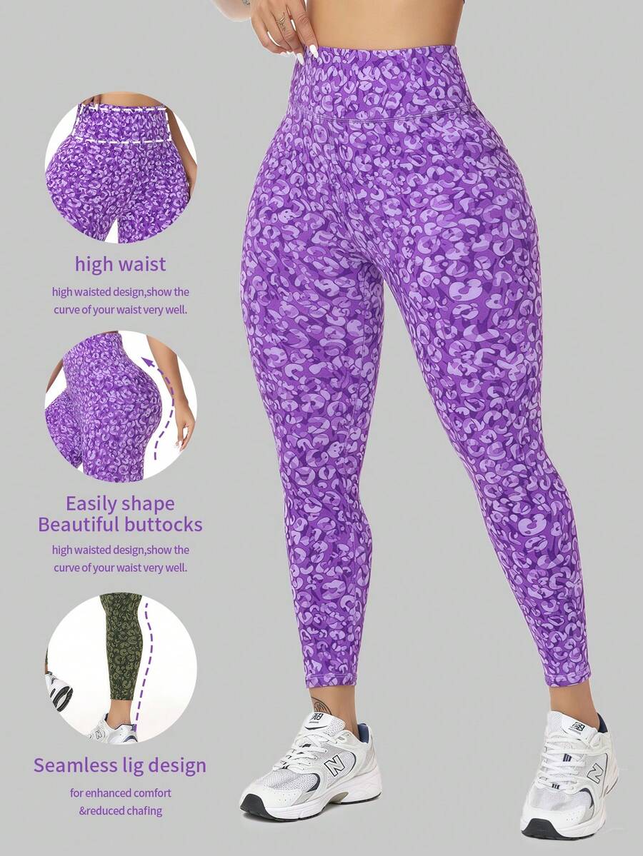 Women's High Waisted Yoga Sports Leggings, Fashionable Women's Sports Leggings, Sports Pants. Back Waist Pocket Design, Sporty Tie Dye High Waisted Sports Leggings, Suitable For Yoga Women's Pants - 紫色 - 查看 1