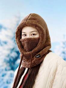 1pc Winter Warm Fleece Face Mask - Elastic Drawstring Design, Lightweight & Warm, Suitable For Cycling, Skiing And Other Outdoor Sports, Solid Color Hooded Windproof Ear Protection, Multiple Colors Available, Essential Autumn/Winter Gear, Christmas, Valentine's Day, New Year Gift - Multicolor - View 7