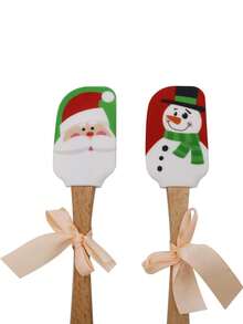 1pc Christmas Silicone Scraper, Christmas Scraper Set, Christmas Kitchen Tool, With Wooden Handle, Christmas Cake Decorating Scraper, For Cooking Baking Mixing Butter Cream - Multicolor - View 10
