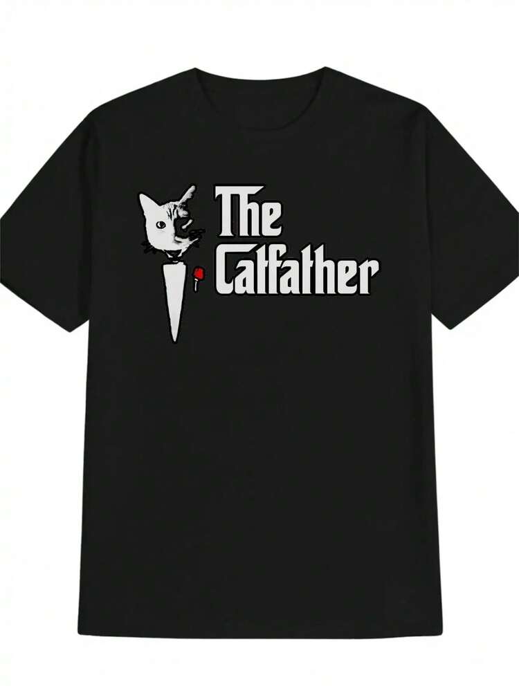 Camiseta inspirada en Don Vito de Catfather para hombres - Parodia de la película El Padrino con orejas y estampado de bandera italiana, camiseta de manga corta transpirable, lavable a máquina, regalo de verano para amantes y fanáticos del tema italiano - Negro - Añade 1
