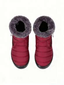 女士冬季保暖雪地靴，侧拉链保暖踝靴，户外耐穿靴 - 紅色 - 查看 4