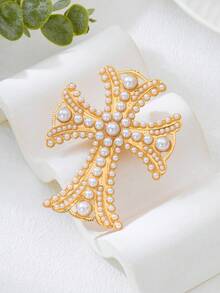 1 pieza Broche de cruz con perlas exageradamente elegante y lujoso, muy adornado, adecuado para banquetes, bodas, fiestas, citas casuales y salidas, joya de moda multifuncional como regalo para mujeres, excelente para amigas, hermanas, amantes, Día de San Valentín, aniversario