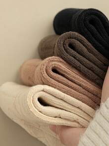 1/5 双女式卡通熊菱形图案保暖内衬舒适休闲中筒袜 - 彩色 - 查看 4