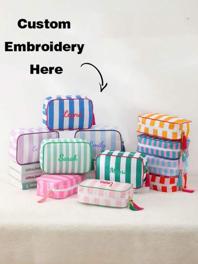 1pc Women'S Simple And Fashionable Striped Tassel Large-Capacity Cosmetic Bag Portable Toiletry Bag Suitable For Women College Students High School Students Outdoor Travel Vacation Home Storage School Dormitory Bathroom Essential Exclusive Customized Gift,Multifunction,Versatile,Large Capacity,Lightweight,Functional,Practical,All-Purpose,Colorful,Cute,Adorable,Contracted,Funny,Kawaii,Y2K,Minimalist,Commuting,Business Casual,Basics,Custom,Personalized,Unique,Customized,Ideal Gifts For Him,Ideal Gifts For Her,Her,Boyfriend,Girlfriend,Family,Friends,For Anniversaries,For Birthdays,For Holiday/ Vacation,For Outdoors/Outings/Travel/Hiking/Stadium/Sports/Climbing,For Business/Commute/Work/Office,Travel,Delicate Romance,Bags & Luggage,Customized Toiletry Bags