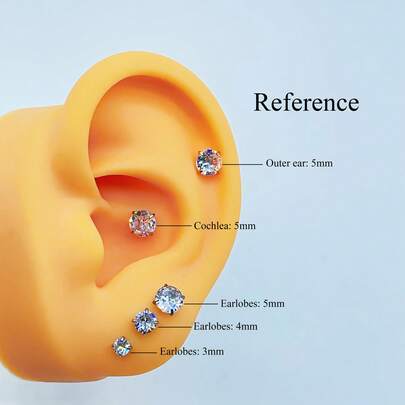 3 Paar goldene und silberne 20G Edelstahl/Zirkonia 3mm-4mm-5mm elegante und modische Ohrstecker, Zirkonia Ohrstecker an beiden Enden, Gewinde-Knopf-Verschluss, Ohrstecker müssen zum Schlafen nicht entfernt werden, Ohrstecker im gleichen Stil für Männer und Frauen