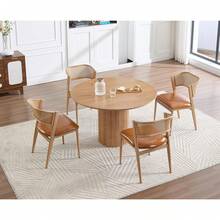 WAHSON OFFICE CHAIRS Midcentury Set Of 2 Rattan Dining Chairs Upholstered PU Leather Side Chairs With Metal Legs For Kitchen/Living Room - Brown - View 7