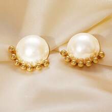 1 Đôi bông tai đinh tán bằng thép không gỉ ngọc trai giả thanh lịch thời trang, đa năng để đeo hàng ngày - Hoa tai thép không gỉ đính ngọc trai giả - Xem 2