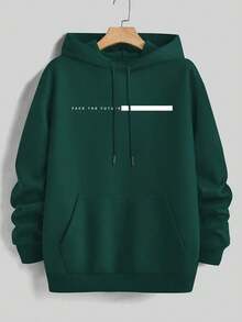 Men's Casual Versatile Fashion Printed Fleece Hoodie Sweatshirt, Autumn/Winter, Long Sleeve Top - Green - View 2