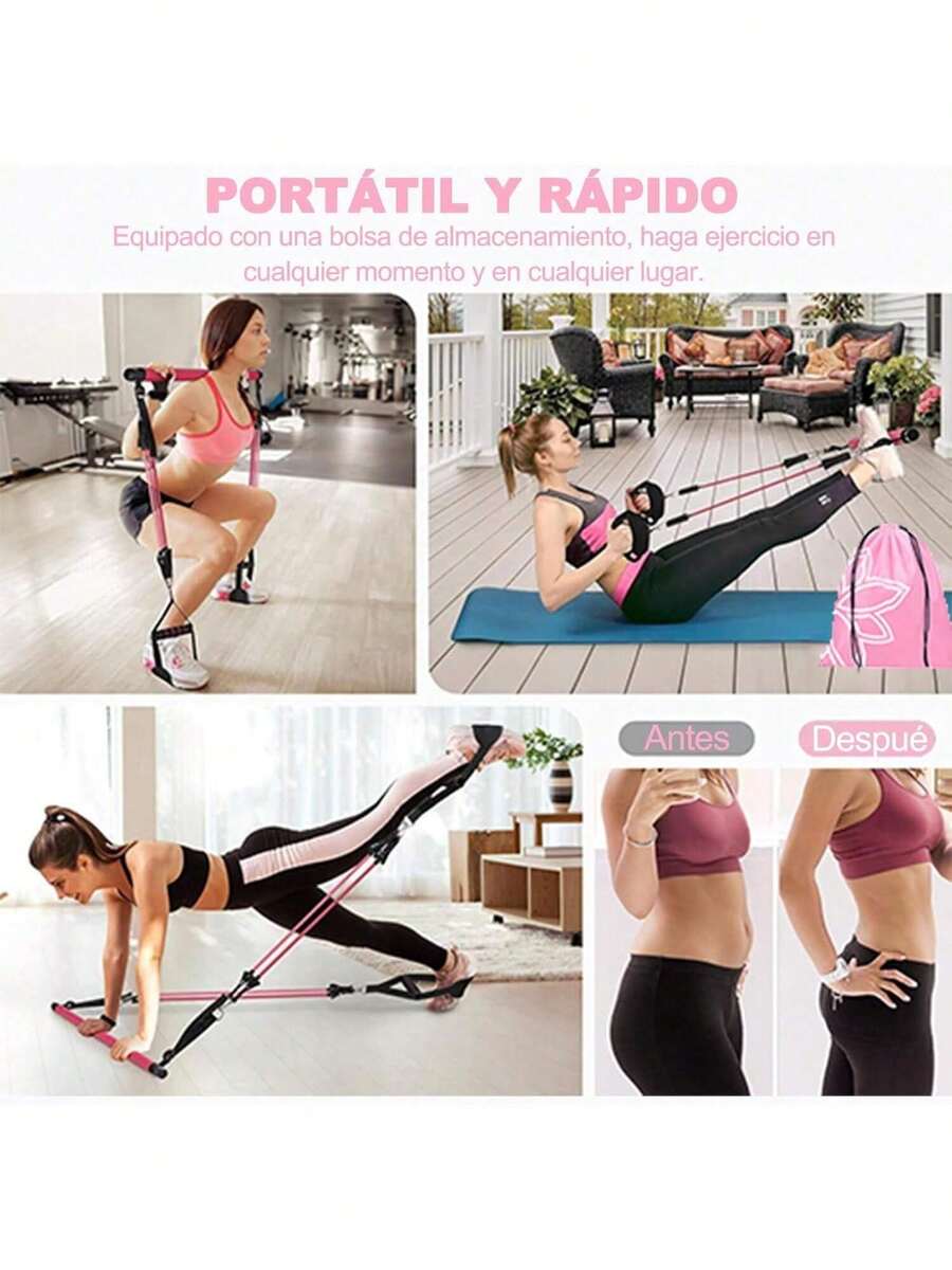 MATTJIASPOP Kit de Barra de Pilates Portátil,16 en 1 Juego de Bandas de Resistencia para Ejercicio Ajustable,Barra de Resistencia con 6 Bandas Elásticas Pesadas,Palo de Pilates de Estiramiento - 1 - Ver 1