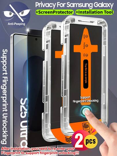 ZYONS 2pcs Privacy Screen Protector For Samsung Galaxy S Series, Supports 0.2s Fingerprint Unlock, Comes With Auto-Cleaning And Auto-Alignment Tools, Compatible With Galaxy S25 Ultra/S25+/S25/S24 Ultra/24 Plus/24/23/22/21, 25° Anti-Peeping Tempered Glass, Full Coverage, Anti-Fingerprint, Anti-Drop, Anti-Scratch, Bubble-Free, Great Gift For Birthday, Family, Friends, Phone Screen Protector, Phone Accessories