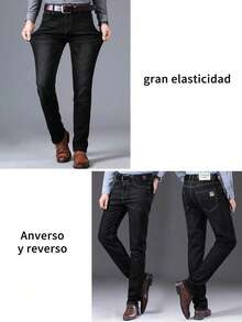 Jeans de diseño clásico sueltos para hombres, Jeans Básicos de Trabajo, Jeans para Hombre,Men's Classic Regular Jean, Jean de Corte Holgado, Pantalón de Mezclilla, Diseño Clásico Y Chic Para Negocios - Negro - Ver 3