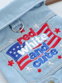 PETCIRCLE 1件宠物衣服，狗狗/猫咪套装，小型犬/幼犬时尚可爱舒适美国国旗外套 - 彩色 - 查看 8