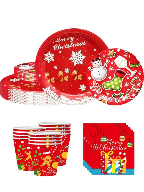 [وصول جديد لعيد الميلاد] طقم أدوات مائدة يتكون من 80 قطعة ذات موضوع عيد الميلاد، يشمل أطباق ورقية قطر 7 بوصة، كؤوس كرتونية قطر 9 أونصة، مناديل، مناسب للتجمعات اليومية، حفلات عيد الميلاد، حفلات الزفاف، حفلات استحمام الطفل، النوادي، حفلات الزفاف، حفلات الشاي، النزهات، الرحلات الخارجية، والحفلات ذات الموضوع