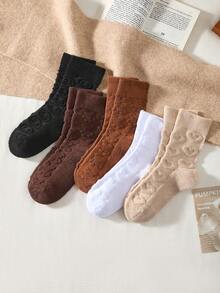 2 Paar Damen Herzmuster einfarbige Kabel-Stricksocken, geruchshemmend und feuchtigkeitsableitend, modisch und vielseitig, geeignet für Herbst und Winter, zufällige Farben