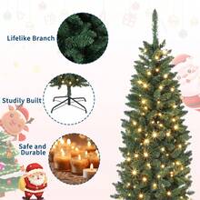 Árbol de Navidad con lápiz, árbol de Navidad Artificial preiluminado, árbol de Navidad Realista, decoración Artificial para Uso en Interiores y Exteriores - 6 pies - Ver 3